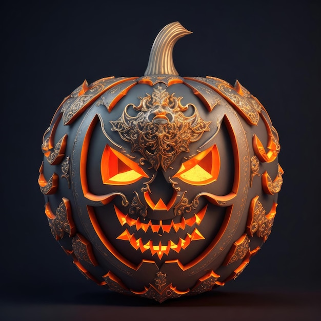 3D rzeźbiona gotycka Halloweenowa dyniowa latarnia o złych oczach i twarzy