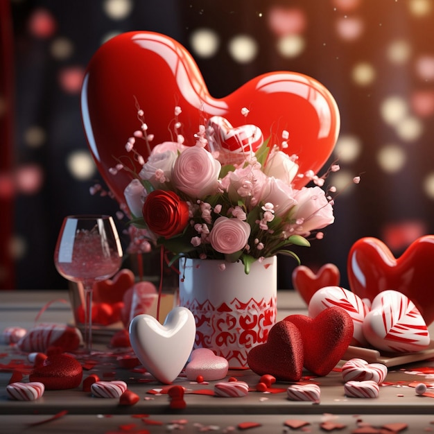 3d serce Romantyczna para nosząca jasnopromienny strój impreza na Dzień Walentynek wygenerowana przez AI