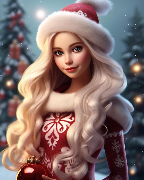 3D śliczna Barbie świętuje Boże Narodzenie
