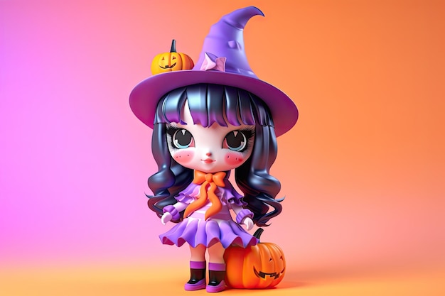 3D Śliczna czarownica Halloween temat Generatywny Ai