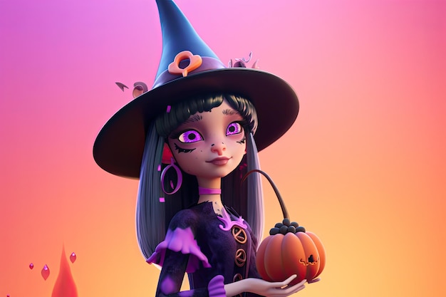 3D Śliczna czarownica Halloween temat Generatywny Ai