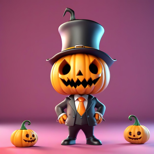 3d śliczny dyniowy potwór w formalnym suito na halloween