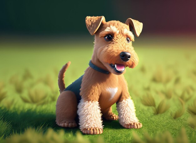 3d Słodki Uśmiech Mały Airedale Terrier Kawaii Postać