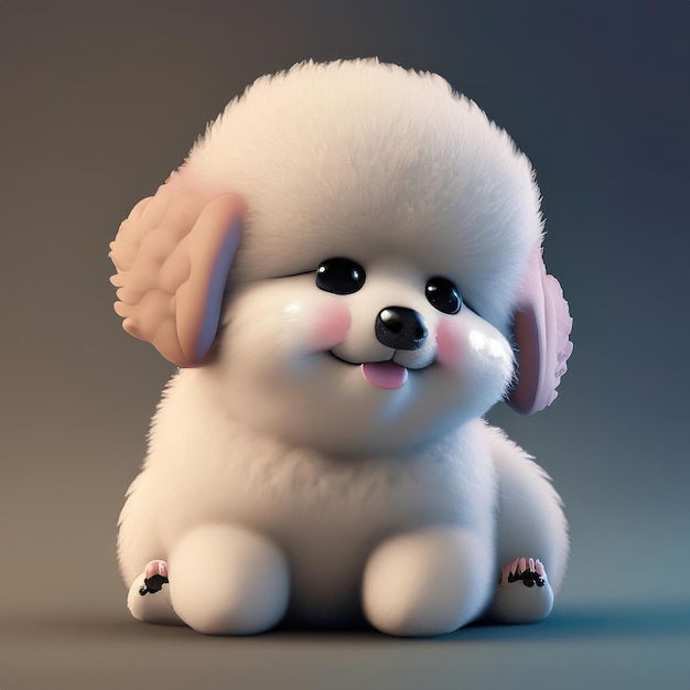 3D Słodki uśmiech mały Bichon Frise kawaii postać