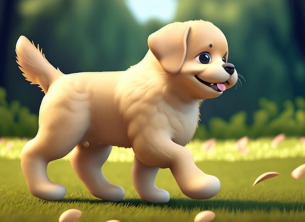 Zdjęcie 3d słodki uśmiech mały golden retriever kawaii charakter realistyczny szczeniak