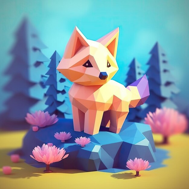 3D słodkie zwierzę w stylu low poly