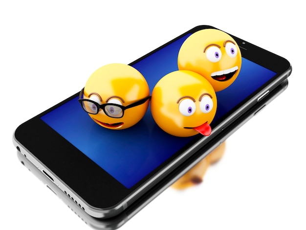 Zdjęcie 3d smartphone z ikonami emoji