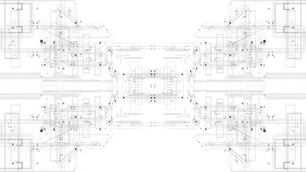 Zdjęcie 3d streszczenie tło renderowane. motyw technologii. złożone szczegóły. linie, kwadraty.