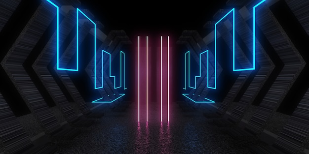 3D streszczenie tło z neonami. budowa tunelu neonowego. .3d ilustracja3