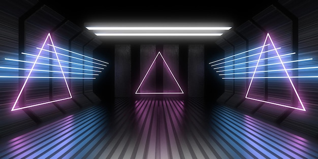 3D streszczenie tło z neonami. budowa tunelu neonowego. .3d ilustracja