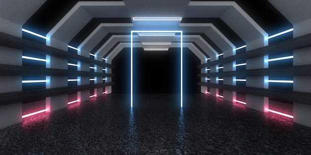 3D streszczenie tło z neonami. neonowy tunel. .budowa przestrzeni . .3d ilustracja