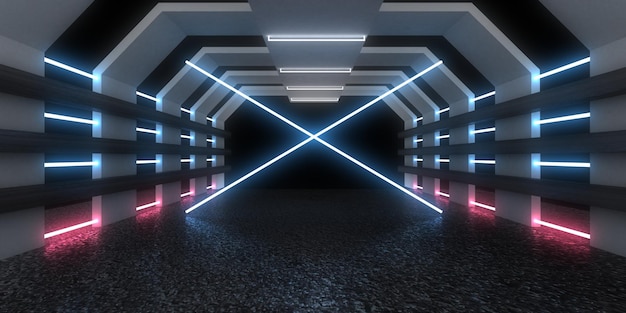 3D streszczenie tło z neonami. neonowy tunel. .budowa przestrzeni . .3d ilustracja