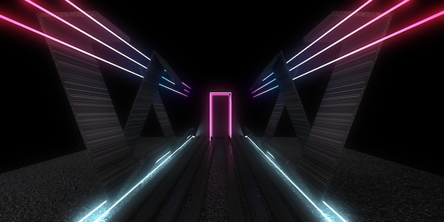 3D streszczenie tło z neonów. tunel neonowy. Ilustracja 3D