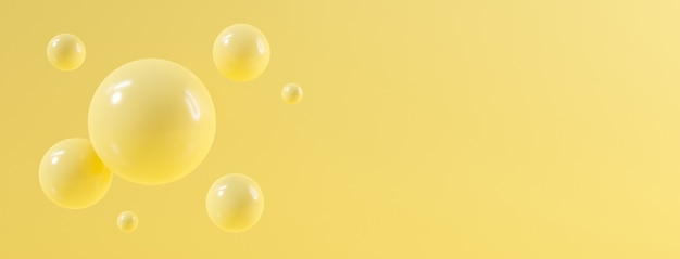 3d streszczenie żółte tło z błyszczącą kulą kulek. Projekt renderowania 3D.