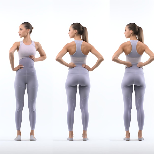 3D strój fitness instruktora Pilates lub mundur prezentujący zmianę postaci na białym BG