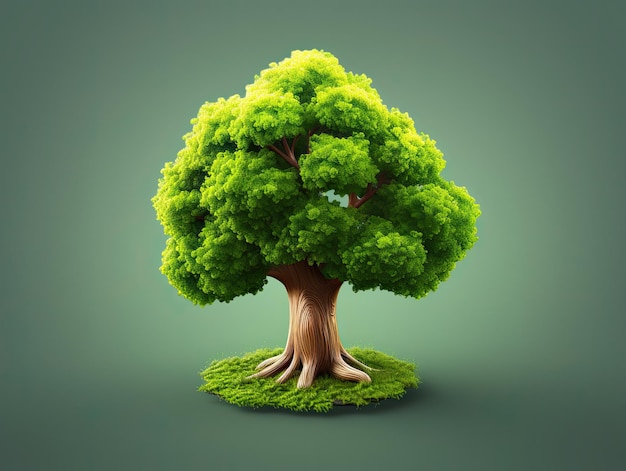 3D styl drzewo natura zielona ikona aplikacji odizolowane na kolorowym tle Generative AI