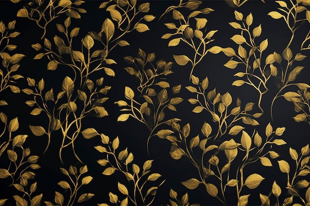 Zdjęcie 3d tapety ścienne złote gałęzie pozostawiają czarne tło sztuki generują ai