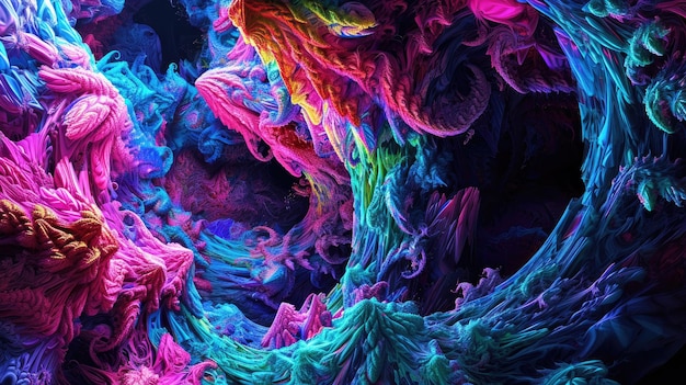 3D tętniącego życiem fraktali neonowy abstrakcyjny tło