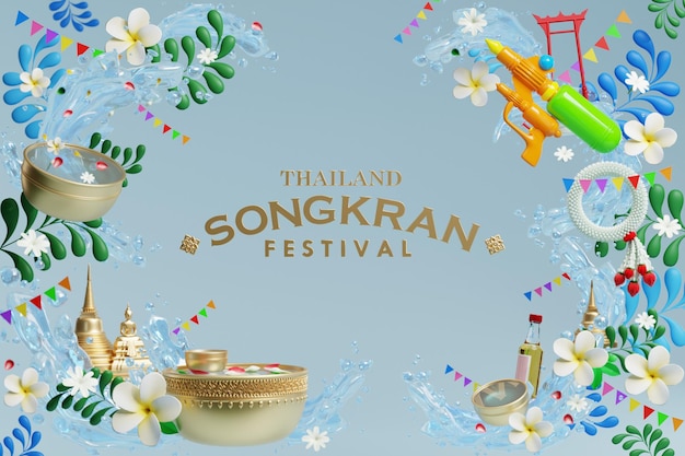 Zdjęcie 3d tło festiwalu songkran w festiwalu wody w tajlandii