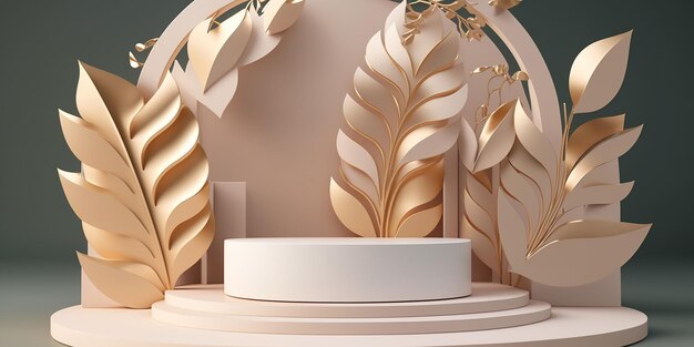 3d tło produktu wyświetla scenę podium z liściem palmowym i geometryczną platformą