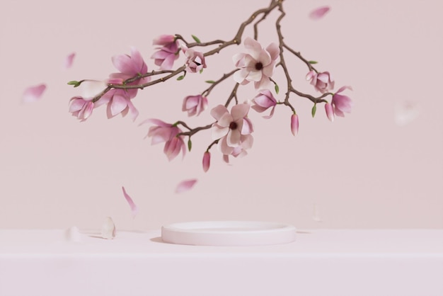 3D tło różowy wyświetlacz podium Sakura różowy kwiat spada Promocja kosmetyków lub produktów kosmetycznych