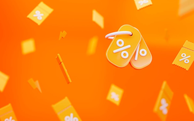 3d tło z żółtych kuponów na pomarańczowej ścianie dla promocji marketingu i reklamy w sieciach społecznościowych 3d rendering