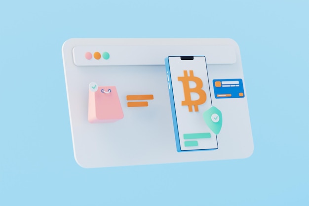 3d torba na zakupy online za pomocą karty kredytowej lub kryptowaluty gotówki do wykorzystania w przyszłości pieniądze z karty kredytowej bezpieczeństwo finansowe na urządzeniu mobilnym zastosowanie aplikacji 3d do bankowości i zakupów online Renderowanie 3D