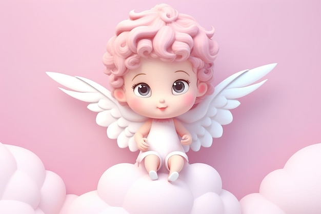 3d uroczy kreskówkowy Cupid siedzący na chmurze