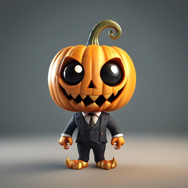 3D uroczy potwór z dyni w formalnym garniturze na Halloween