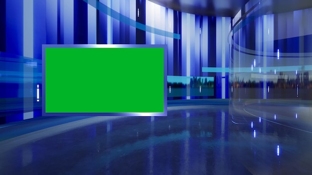 3D Virtual News Studio Tło zielonego ekranu Renderowanie 3d