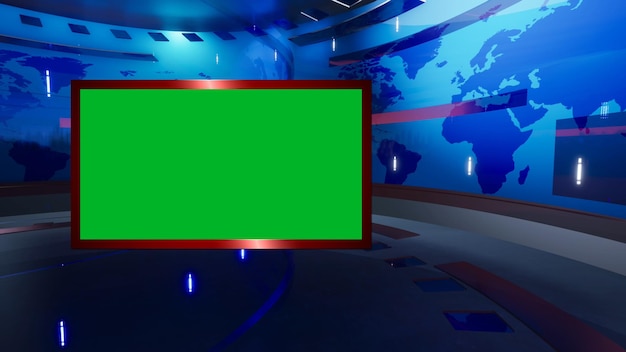 3D Virtual News Studio Tło zielonego ekranu Renderowanie 3d