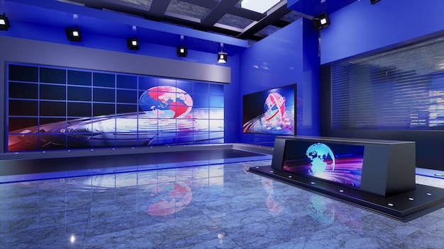 3d Virtual Tv Studio News, Ilustracja 3d