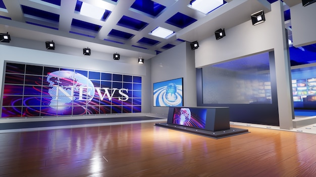 3D Virtual TV Studio News, ilustracja 3d