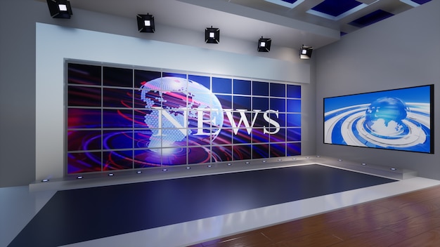 3D Virtual TV Studio News, ilustracja 3d