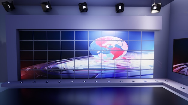 3D Virtual TV Studio News, ilustracja 3d