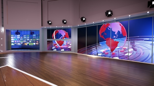 3D Virtual TV Studio News, ilustracja 3d