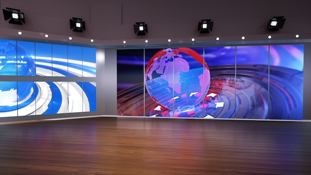 3D Virtual TV Studio News, ilustracja 3d