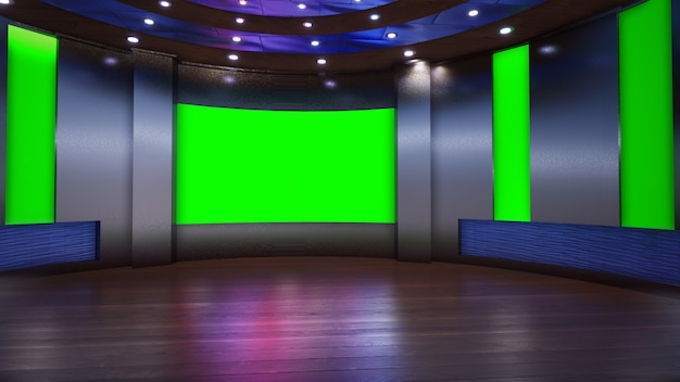 3D Virtual TV Studio News, ilustracja 3d