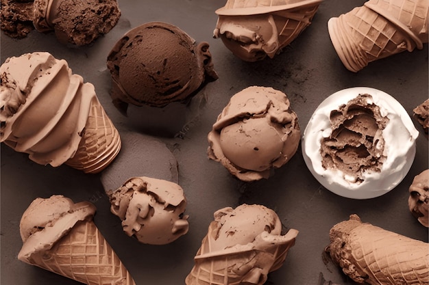 3D widok z góry osiem lodów czekoladowych zestaw lodów na białym tle na kolorowym tle