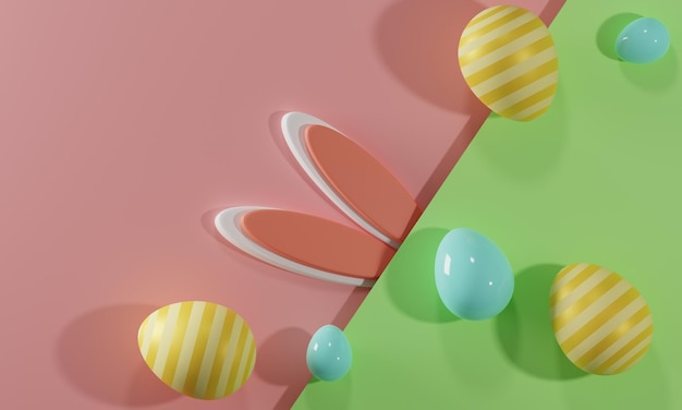 3D Wielkanocna kartka z życzeniami Wesołych Świąt Malowane pisanki i uszy królika 3d render ilustracji