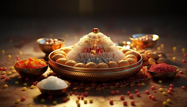3D wizualizacja pojedynczego tradycyjnego indyjskiego słodycza, takiego jak laddu lub jalebi