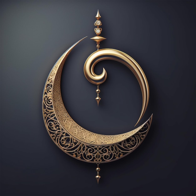 3D wydanego złotego ozdobnego Eid Crescent moon