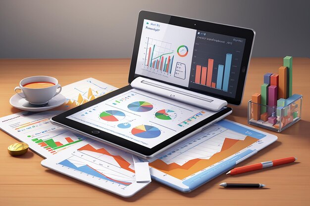 3d wykres sprawozdania finansowego analiza danych i koncepcja rozwoju strony internetowej tablet z wykresem danych