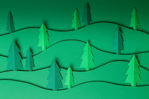 3D wyskakują choinki papierowa grafika na zielono