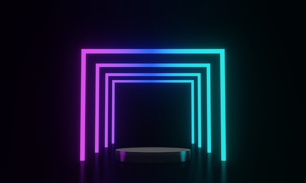 3D wytopione czarne podium i tło światła neonowego