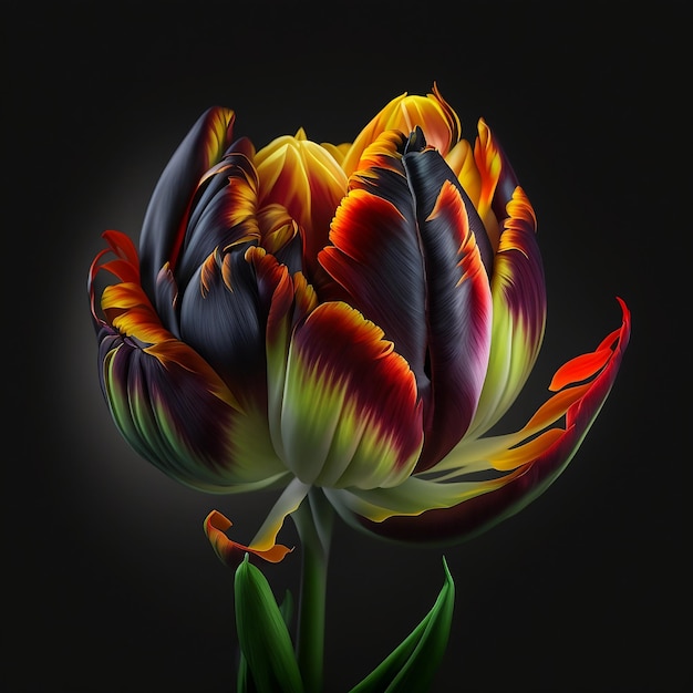 3D wytopione kwiat tulipana ciemne czarne tło