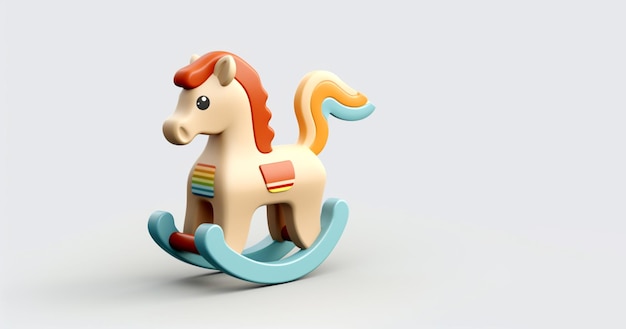 3D zabawka koń kołyszący się jest pokazany na białym tle