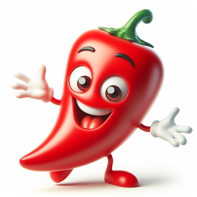 Zdjęcie 3d zabawny rysunek czerwonej papryczki chili wygenerowano sztuczną inteligencję rolnictwa i zdrowej żywności