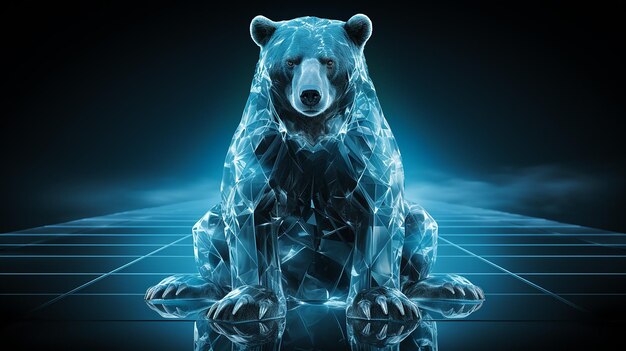 Zdjęcie 3d zdjęcie geometrycznego niedźwiedzia handlowego i lwa