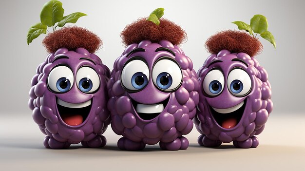 3D zdjęcie kreskówkowej postaci winogron